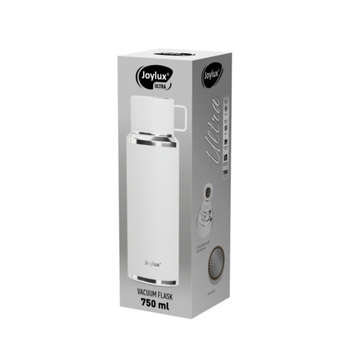 Термос Joylux 0,75 л ULTRA, нерж. сталь SUS316, крышка/кружка, питейник, сито, белый матовый, 700315