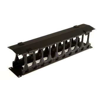 Серверный шкаф HYPERLINE Органайзер CMF-2U-FPL106-MCOV-RAL9005 Кабельный организатор с крышкой, глубина 106 мм, 19", 2U