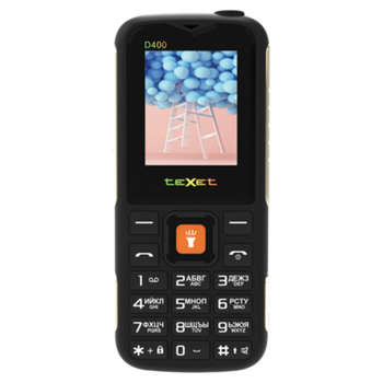 Смартфон TEXET Телефон мобильный TM-D400, 2 SIM, 1,77", 32 Мб, microSD, FM, MP3, IP54, фонарик, черный, 127371