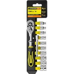 Набор инструментов STAYER Набор "STANDARD": Торцовые головки  на пластиковом рельсе, трещотка, удлинитель, 4-13мм, 12 предметов [27754-H12]